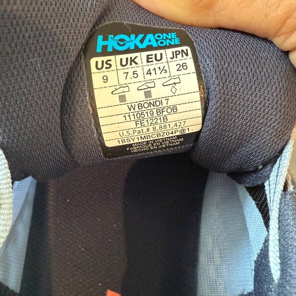 Hoka One One, Bondi 7 Running Shoes Blue Size 9W Excellent condition! - Picture 4 of 10